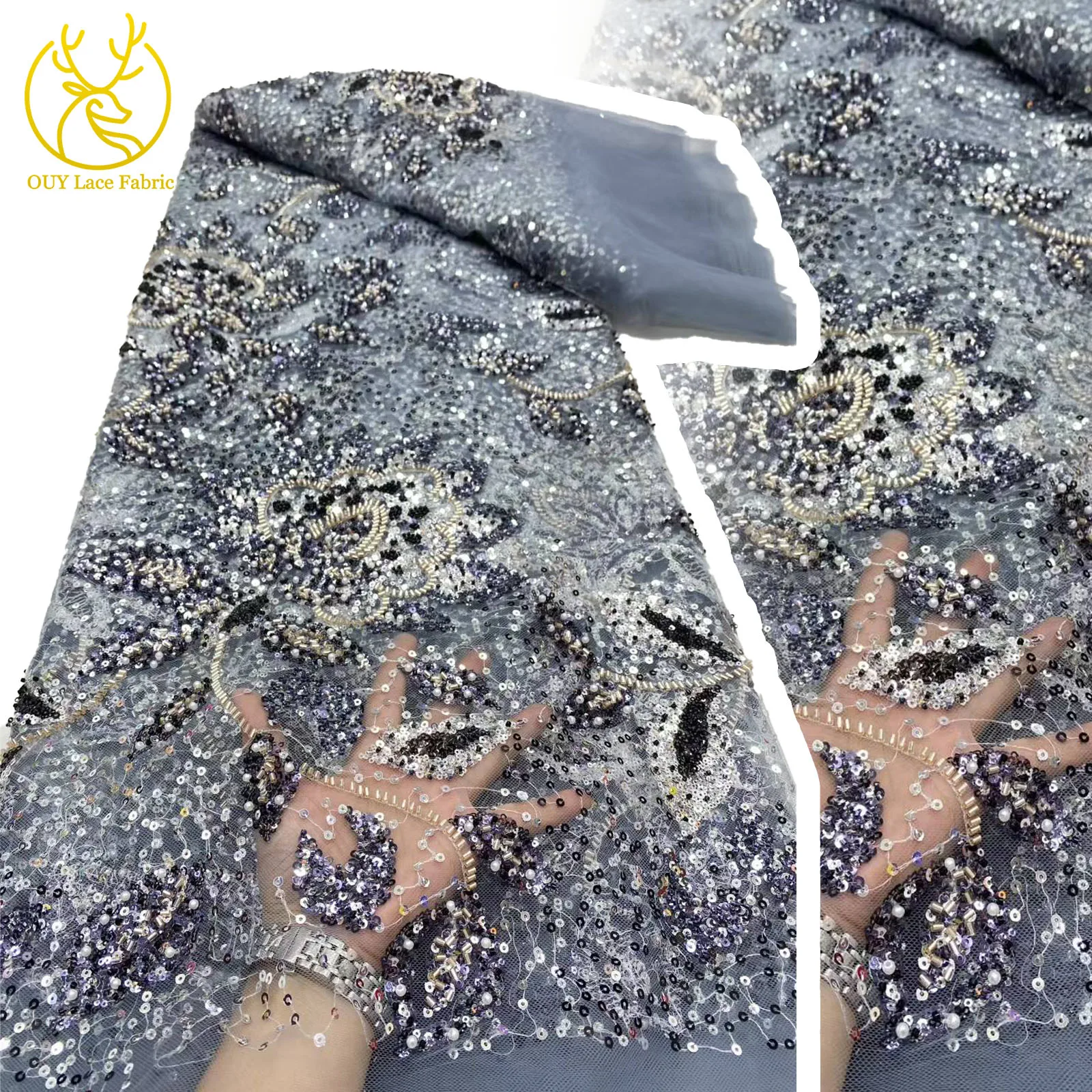 French Mesh Beaded Fabric Lace African 2025 Fashion African Nigerian Sequins Lace Luxury Women's Wedding Dress Sewing 5 yards
French Mesh Beaded Fabric Lace African 2025 Fashion African Nigerian Sequins Lace Luxury Women's Wedding Dress Sewing 5 yards
