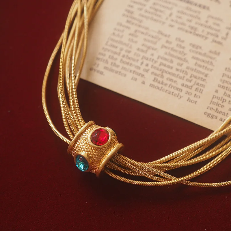 Colorful Faux Gemstone Gold-Plated Chain Necklace - Distinctive Detachable Vintage-Inspired Choker, Artisan Jewelry
Colorful Faux Gemstone Gold-Plated Chain Necklace - Distinctive Detachable Vintage-Inspired Choker, Artisan Jewelry