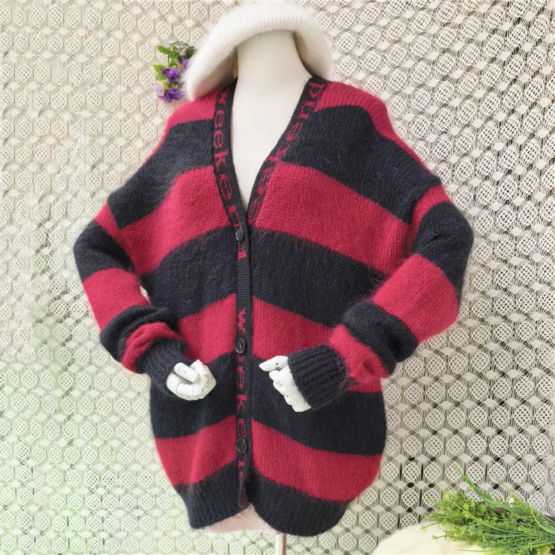 Ladies Women Autumn Winter Clothing Hairy Soft Mohair Colored Striped V-Neck Long Sleeves Loose Cardigans Sweater Jacket Pull
Ladies Women Autumn Winter Clothing Hairy Soft Mohair Colored Striped V-Neck Long Sleeves Loose Cardigans Sweater Jacket Pull