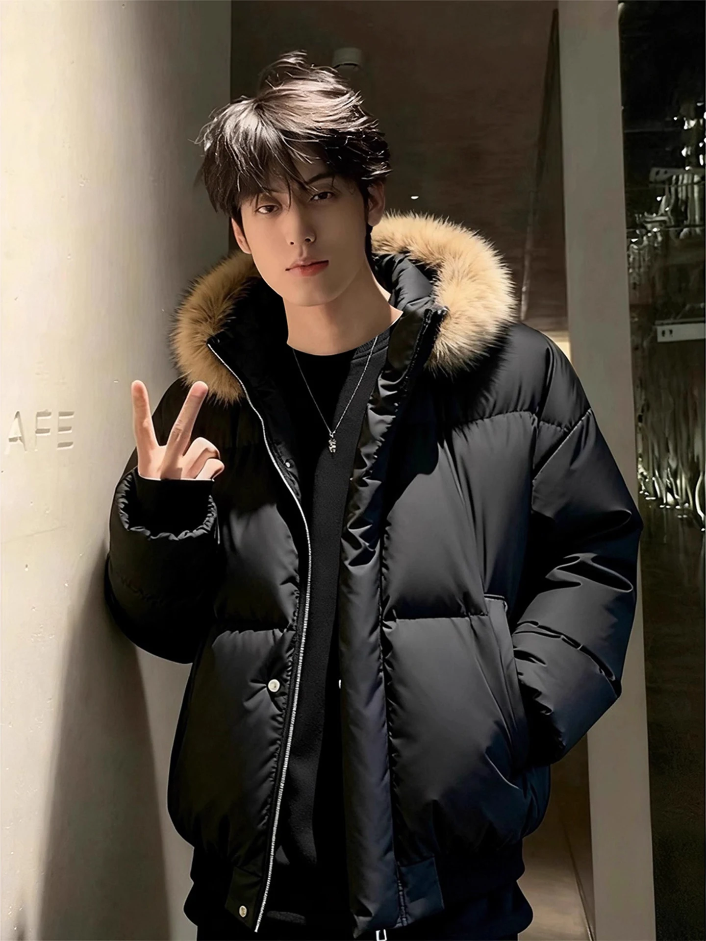 Black PU Leather Short Men's down Jacket Winter Thickened Warm Hooded Coat American Style Removable Fur Collar Durable Zipper
Black PU Leather Short Men's down Jacket Winter Thickened Warm Hooded Coat American Style Removable Fur Collar Durable Zipper