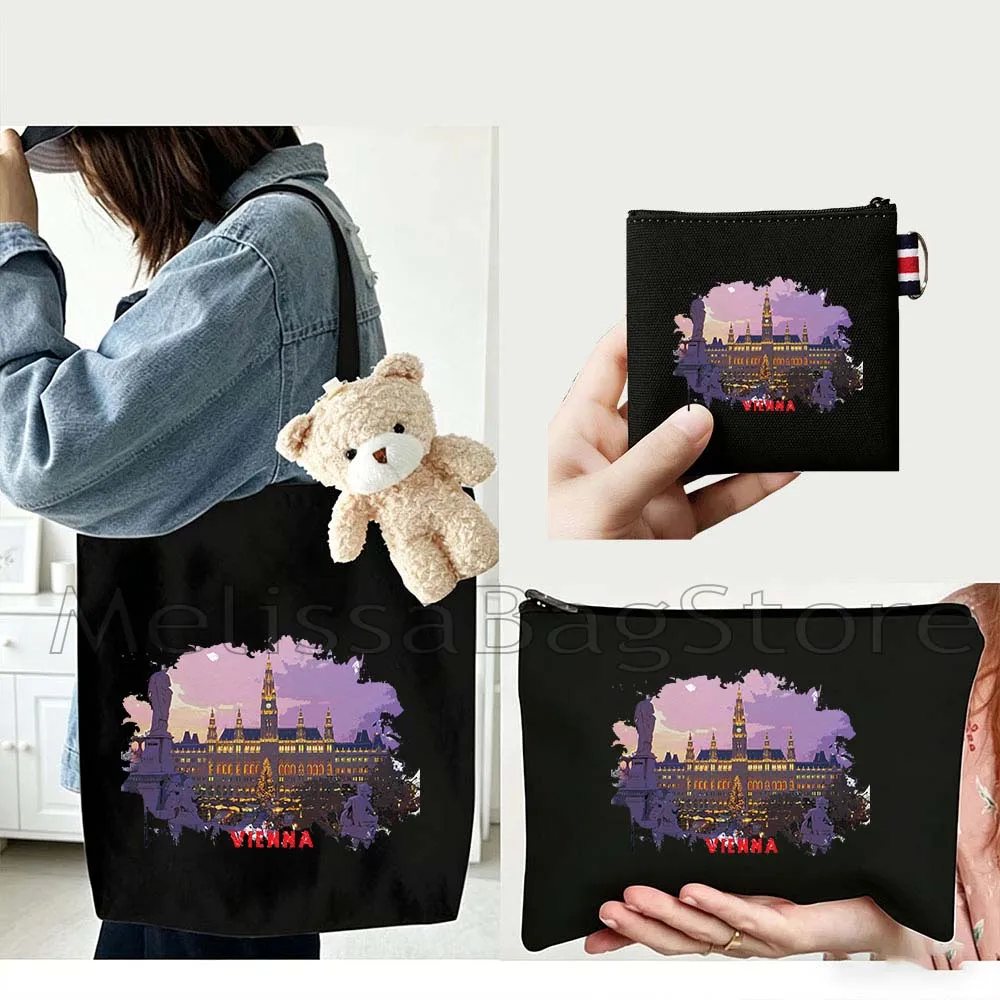 4PCS Gifts Set Vienna Austria Black Canvas Tote Bag Handbag with Doll Key Coin Purse Cosmetic Makeup Toilet Bag Case Pouch
4PCS Gifts Set Vienna Austria Black Canvas Tote Bag Handbag with Doll Key Coin Purse Cosmetic Makeup Toilet Bag Case Pouch