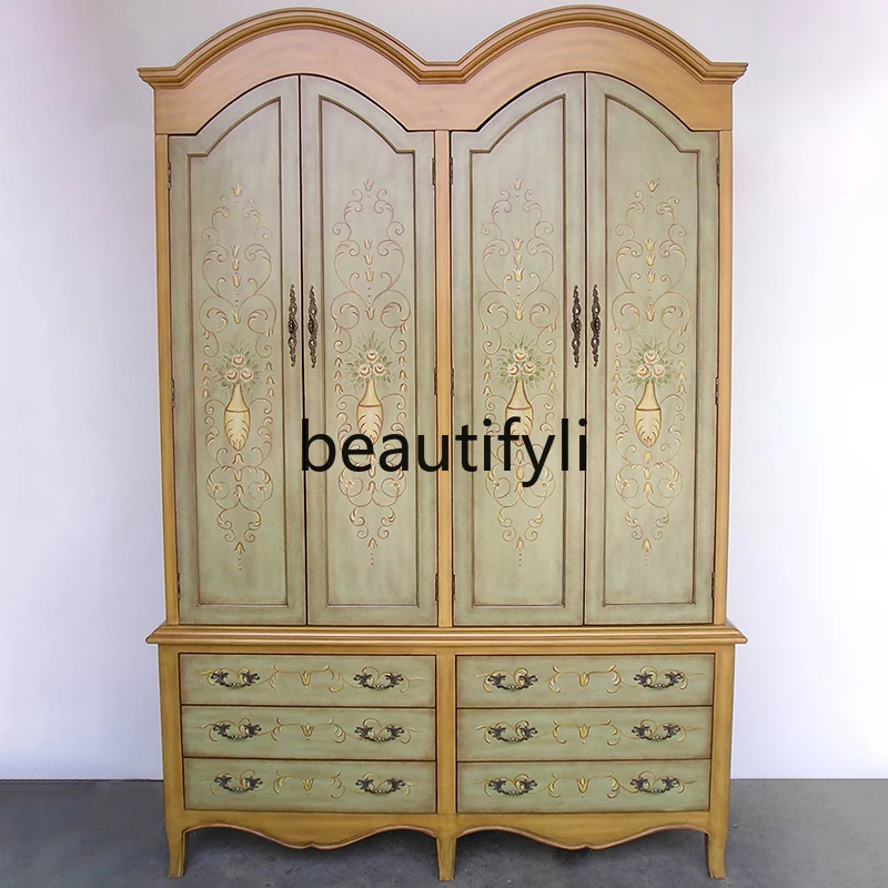 American rural six-draw four-door wardrobe retro pastoral painted furniture
American rural six-draw four-door wardrobe retro pastoral painted furniture