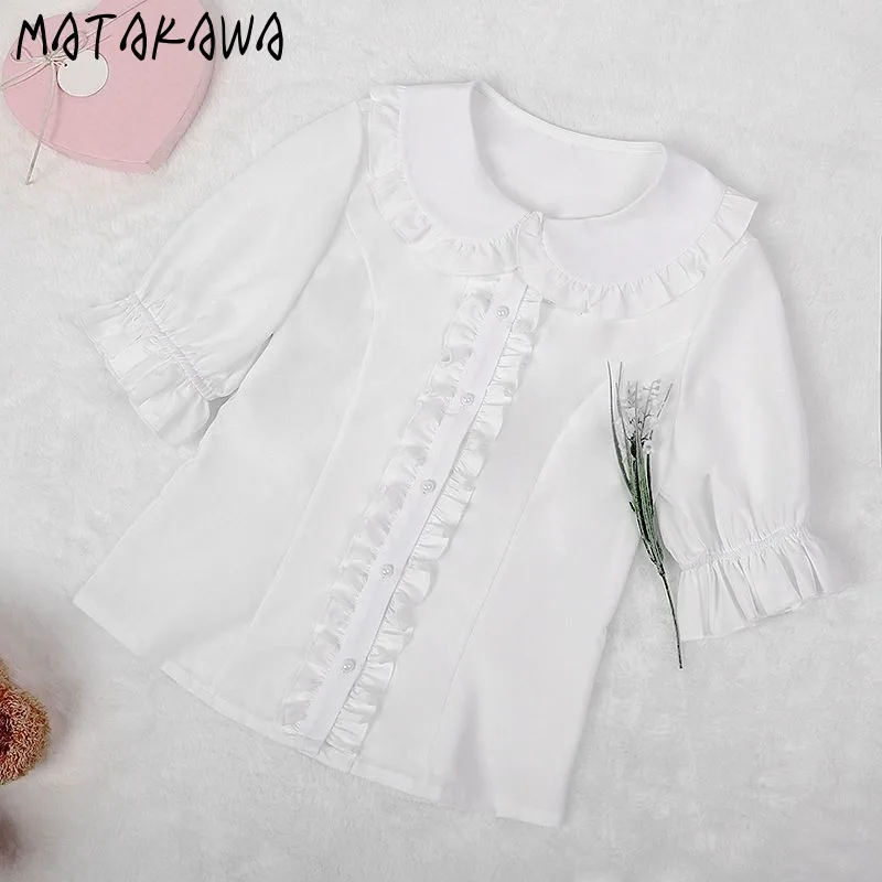 Matakawa Sweet Lolita женские рубашки и блузки с коротким рукавом однотонные белые Blusas Mujer в японском стиле летние милые майки в стиле ретро
Matakawa Sweet Lolita женские рубашки и блузки с коротким рукавом однотонные белые Blusas Mujer в японском стиле летние милые майки в стиле ретро