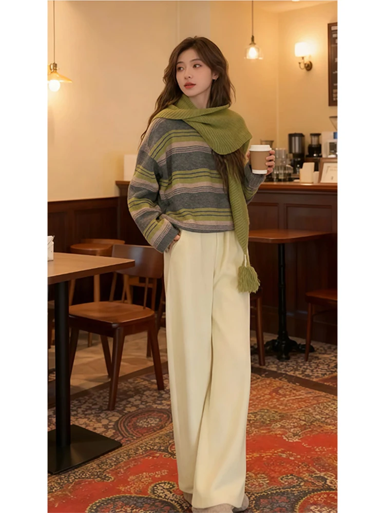 Loose Women's Faion Set 2026 New Sle Casual Pants And Knitted Top in Beige Two-Piece Set Ele And Comfortable
Loose Women's Faion Set 2026 New Sle Casual Pants And Knitted Top in Beige Two-Piece Set Ele And Comfortable