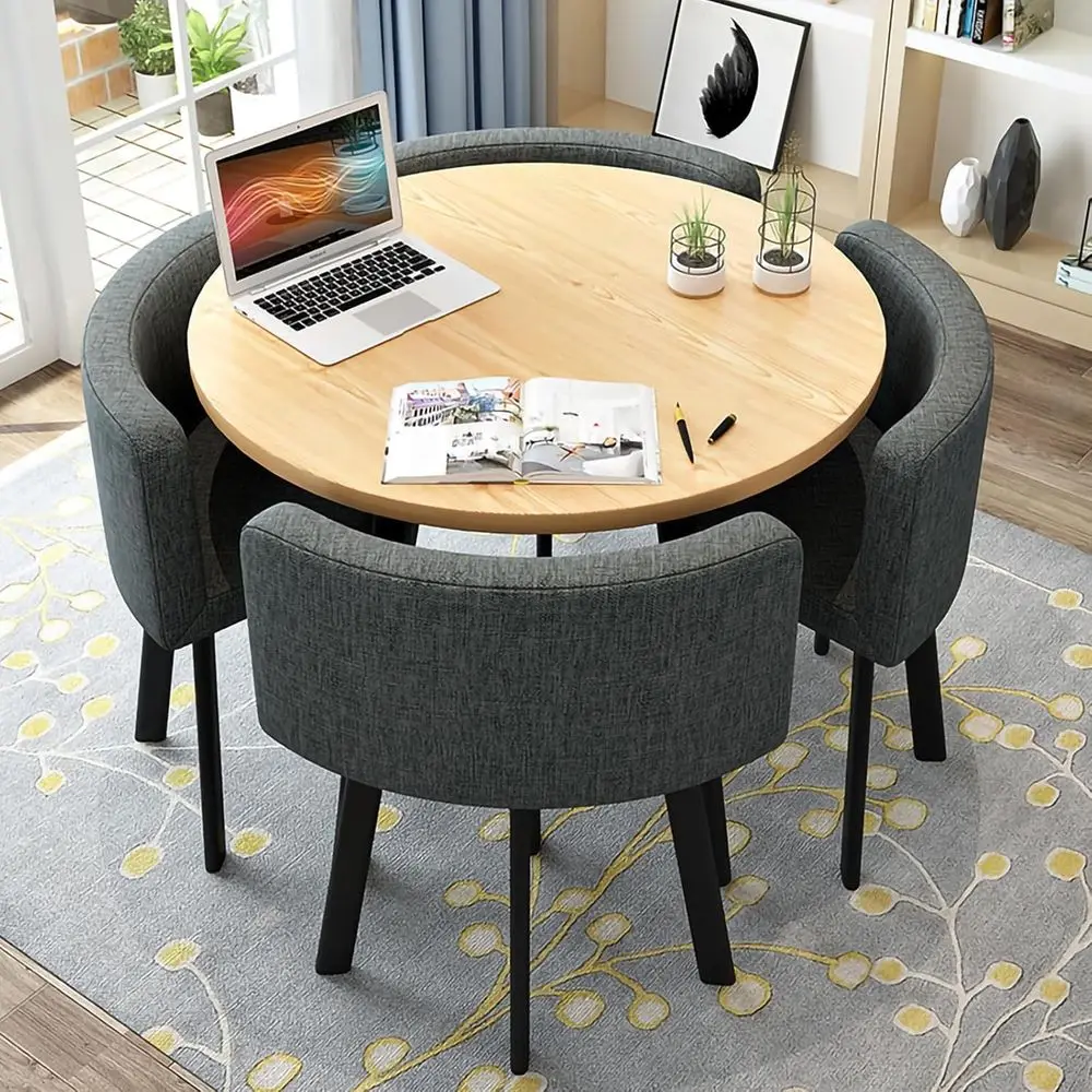 4-Seat Round Dining Set with Marble Conference Table and Metal Kitchen Chairs, Space-Saving Office Desk Set for Home and Office
4-Seat Round Dining Set with Marble Conference Table and Metal Kitchen Chairs, Space-Saving Office Desk Set for Home and Office
