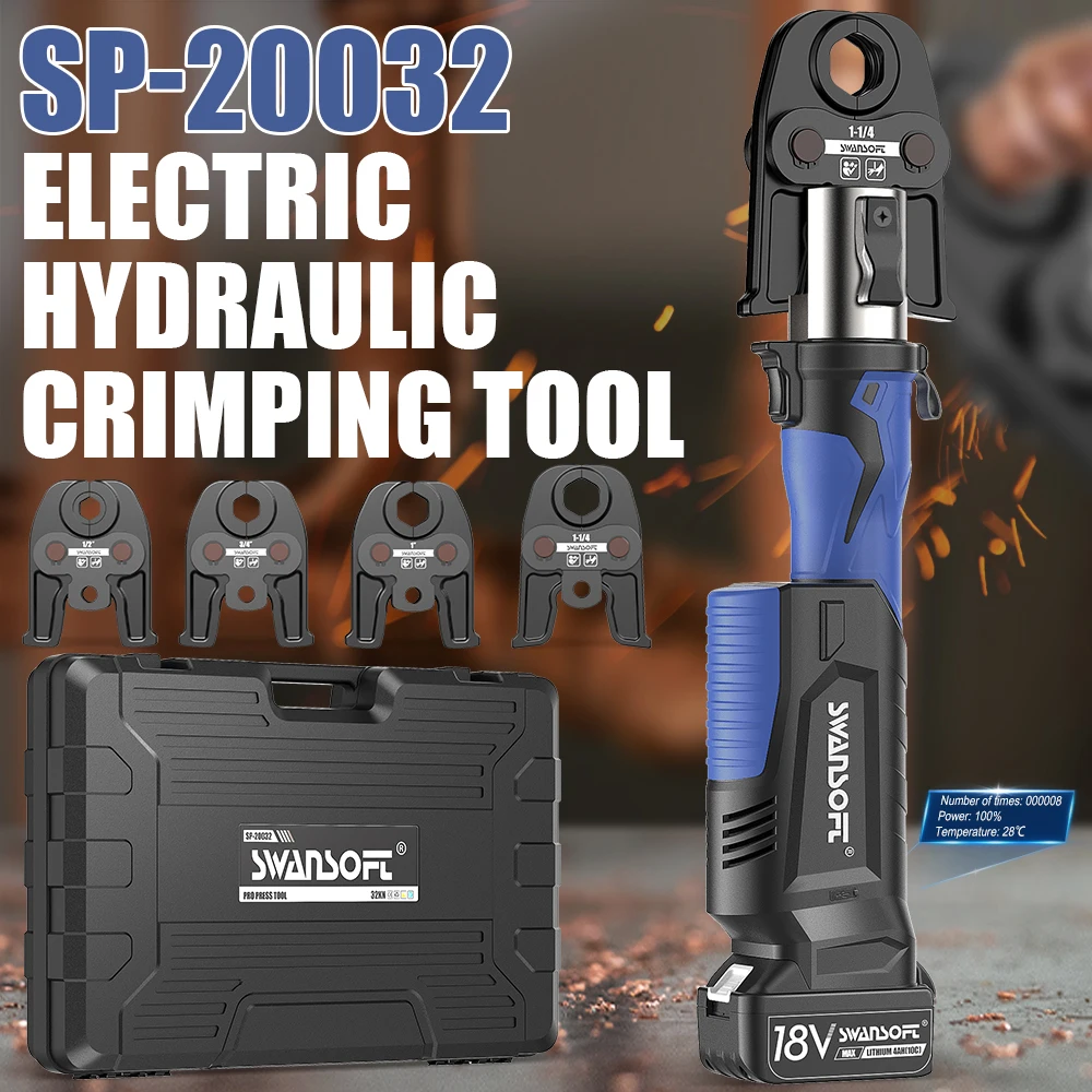 SWANSOFT Electric Hydraulic Plumbing Crimping SP-20032 Pro Press Copper Crimper Tool with 4 US Standard Jaws 1/2", 3/4'', 1"
SWANSOFT Electric Hydraulic Plumbing Crimping SP-20032 Pro Press Copper Crimper Tool with 4 US Standard Jaws 1/2", 3/4'', 1"
