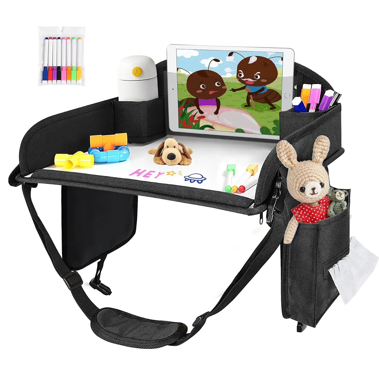 Kids Travel Tray for Car Seat, Road Trip Essentials with Dry Erase Board & Storage, Black
Kids Travel Tray for Car Seat, Road Trip Essentials with Dry Erase Board & Storage, Black
