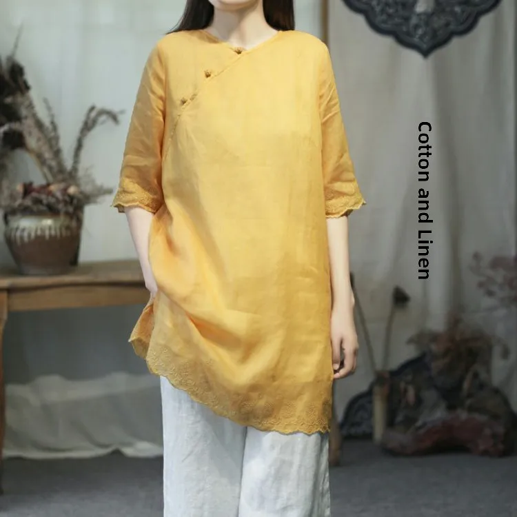 Retro Sle Embroidered Hemp irt Long Sve Thin Bodycon Casual Summer Top for plus Size Women Comfortable Breathable Cott...
Retro Sle Embroidered Hemp irt Long Sve Thin Bodycon Casual Summer Top for plus Size Women Comfortable Breathable Cott...