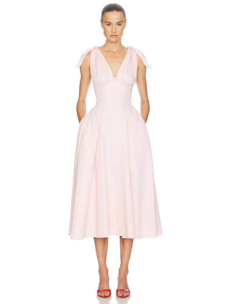 Sexy V Neck Tie Design Backless Long Dress Women White Pink Sleeveless Cross Tie A-line Dresses Evening Party Gowns
Sexy V Neck Tie Design Backless Long Dress Women White Pink Sleeveless Cross Tie A-line Dresses Evening Party Gowns