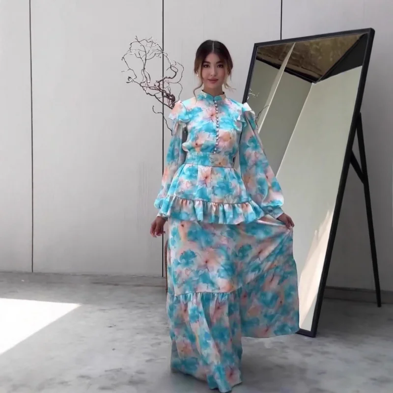 2025Autumn fresh gentle sweet long-sleeve printed long dress set dress
2025Autumn fresh gentle sweet long-sleeve printed long dress set dress