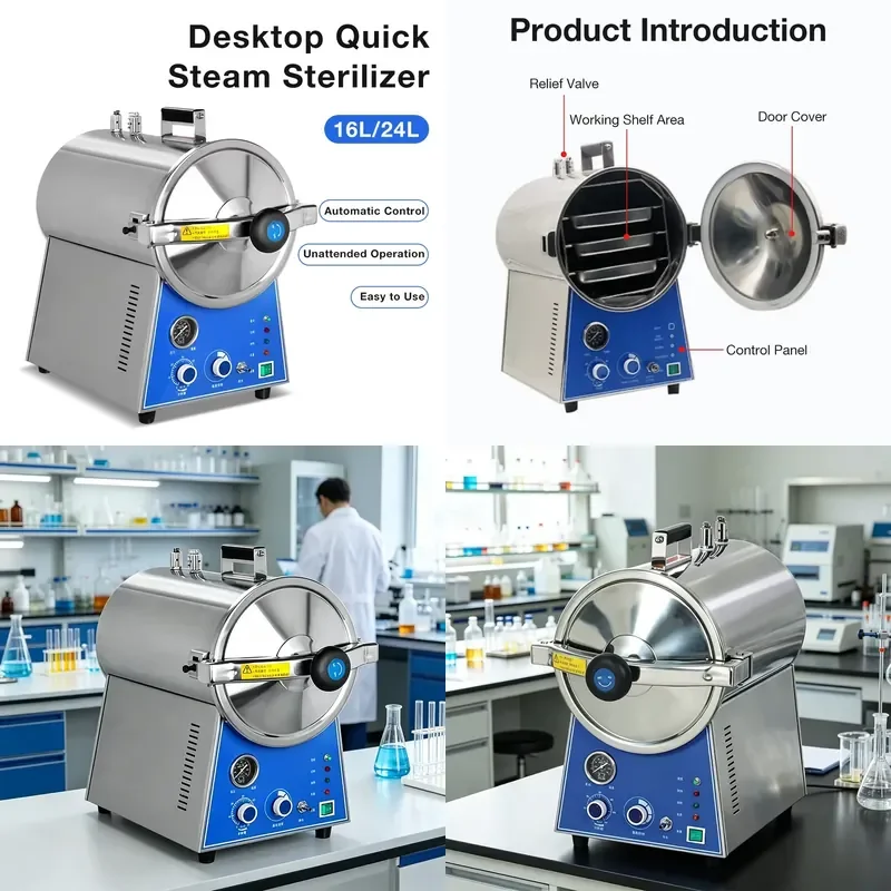 26 Professional Reliable 16L/24L Autoclave Sterilizer High Pressure Steam Sterilizer Compact Tabletop Unit for Laboratory
26 Professional Reliable 16L/24L Autoclave Sterilizer High Pressure Steam Sterilizer Compact Tabletop Unit for Laboratory