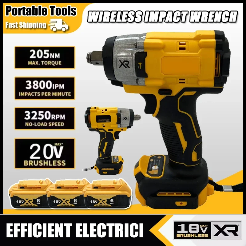 3250RPM Cordless Electric Wrench 205N.m Brushless Impact Wrench High Torque Power Repair Tool For Dewalt 18V Battery
3250RPM Cordless Electric Wrench 205N.m Brushless Impact Wrench High Torque Power Repair Tool For Dewalt 18V Battery