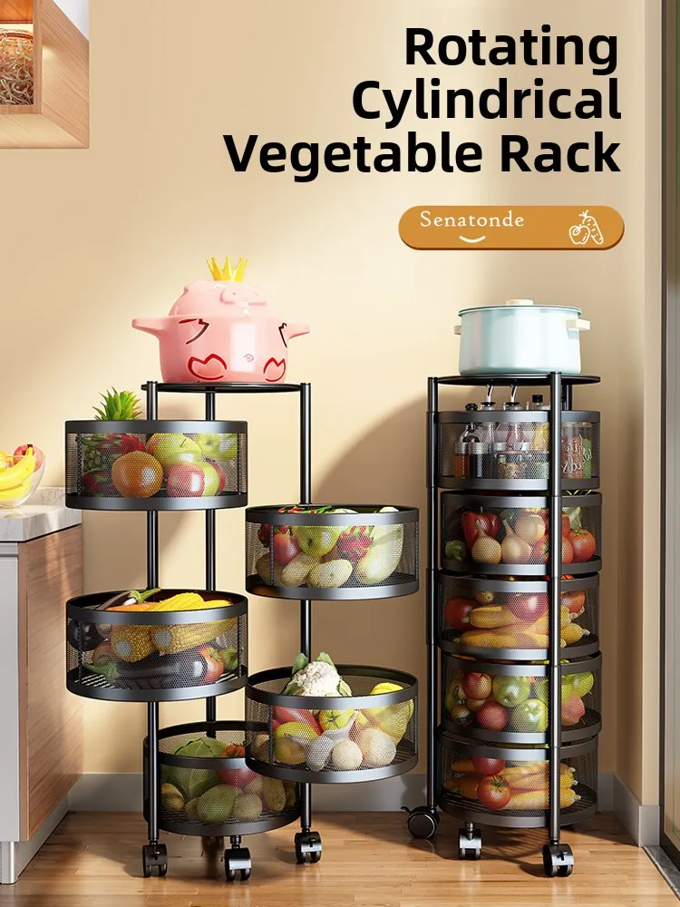 Kitchen Multi-Functional Rotating Storage Ra Stand Home Use Fruit Vegetable Basket Organizer Simple Modern round Design Car...