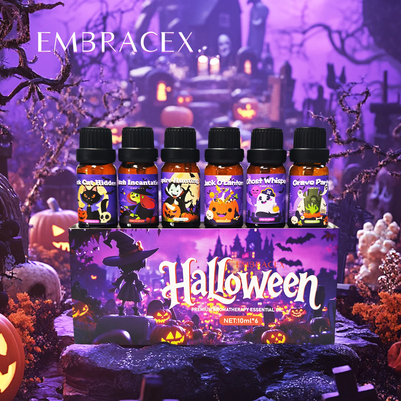 6PC/1set Halloween Essential Oils Jack O'Lantern Ghost Whisper Grave Party Black Cat Hidden Witch Incantation Vampire Hunting
6PC/1set Halloween Essential Oils Jack O'Lantern Ghost Whisper Grave Party Black Cat Hidden Witch Incantation Vampire Hunting