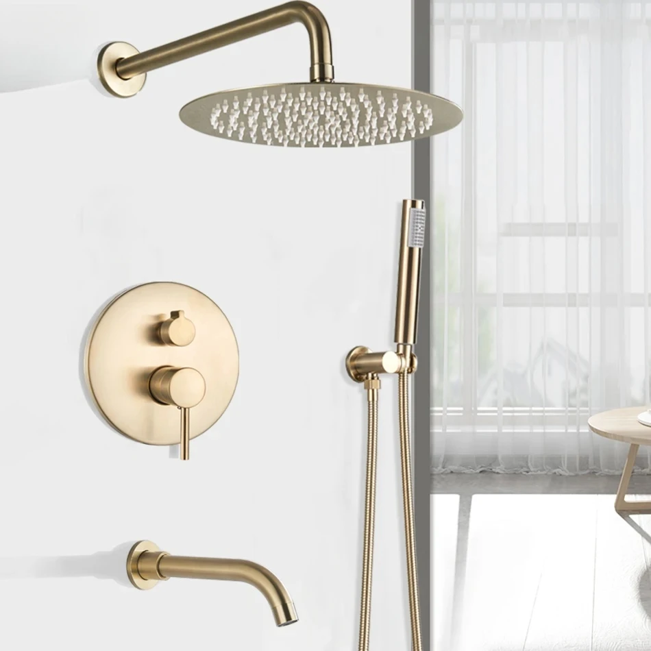 Brushed Gold Faucet Wall Mount Big Rainfall Head Hand Sprayer Bathtub Taps Bath Shower Mixer Set System
Brushed Gold Faucet Wall Mount Big Rainfall Head Hand Sprayer Bathtub Taps Bath Shower Mixer Set System