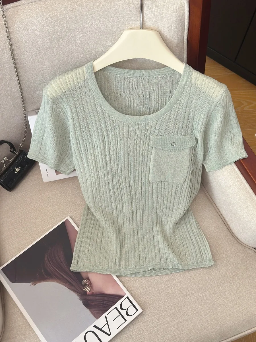 Women's round Neck Short Sleeve Knitted Sweater Breathable Fashionable Outerwear Summer 2026 New Elegant Design Slim Fit
Women's round Neck Short Sleeve Knitted Sweater Breathable Fashionable Outerwear Summer 2026 New Elegant Design Slim Fit