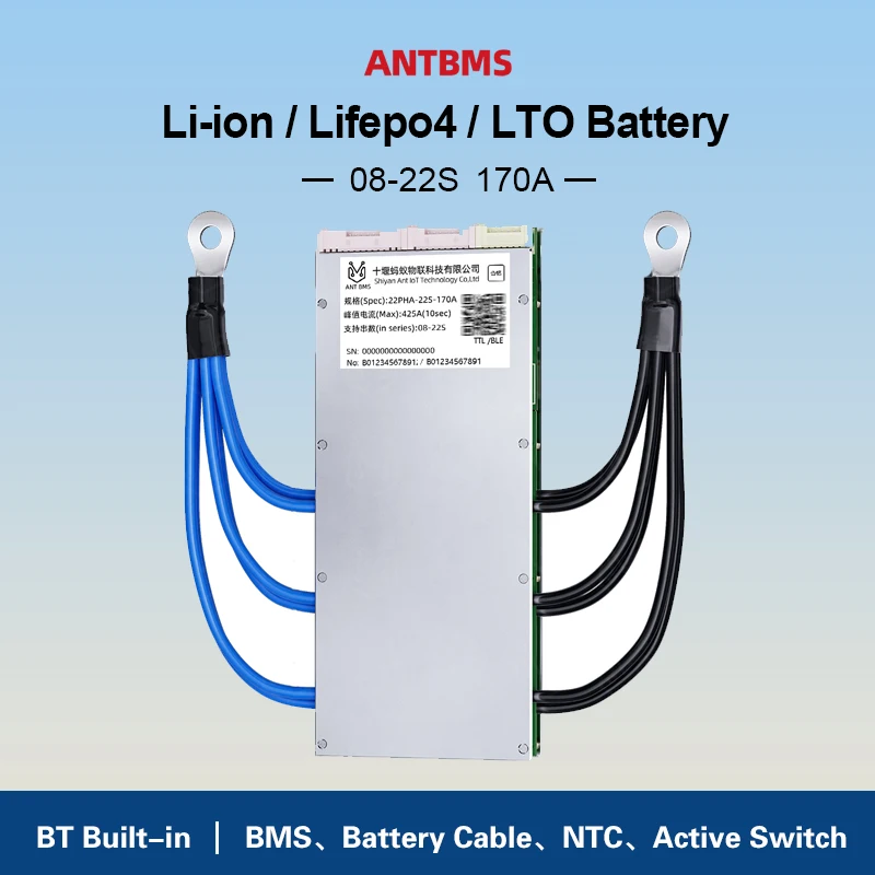 ANT Smart BMS 8S-22S 24V 48V 60V Lifepo Li-ion BMS Continous 170A peak 425A for E-bike E-motorcycles Bluetooth and Balance BMS
ANT Smart BMS 8S-22S 24V 48V 60V Lifepo Li-ion BMS Continous 170A peak 425A for E-bike E-motorcycles Bluetooth and Balance BMS