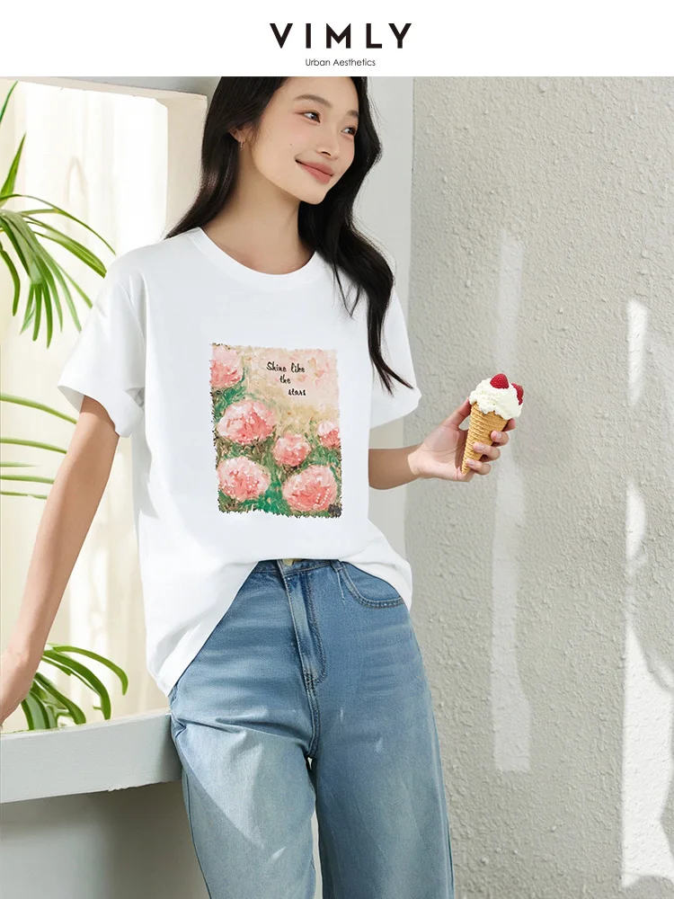 VIMLY White T-shirt Funny Printing Women's Summer Top 2025 Casual 100% Cotton Round Neck Knitted Woman Short Sleeve Tees A2160
VIMLY White T-shirt Funny Printing Women's Summer Top 2025 Casual 100% Cotton Round Neck Knitted Woman Short Sleeve Tees A2160