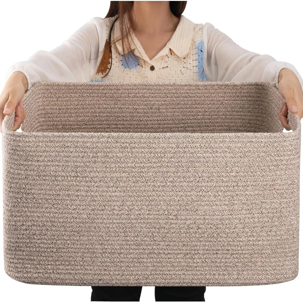 Large Woven Cotton Rope Basket with Handles for Blanket Storage in Living Room Bedroom Neutral Brown 22x17x12
Large Woven Cotton Rope Basket with Handles for Blanket Storage in Living Room Bedroom Neutral Brown 22x17x12