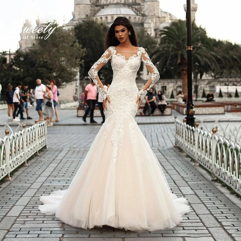 Graceful Weddingdress With Embroidered Lace On Net Mermaid Ballgown O-Neck Fullsleeve Bride Customized Backless Vestido De Novia
Graceful Weddingdress With Embroidered Lace On Net Mermaid Ballgown O-Neck Fullsleeve Bride Customized Backless Vestido De Novia