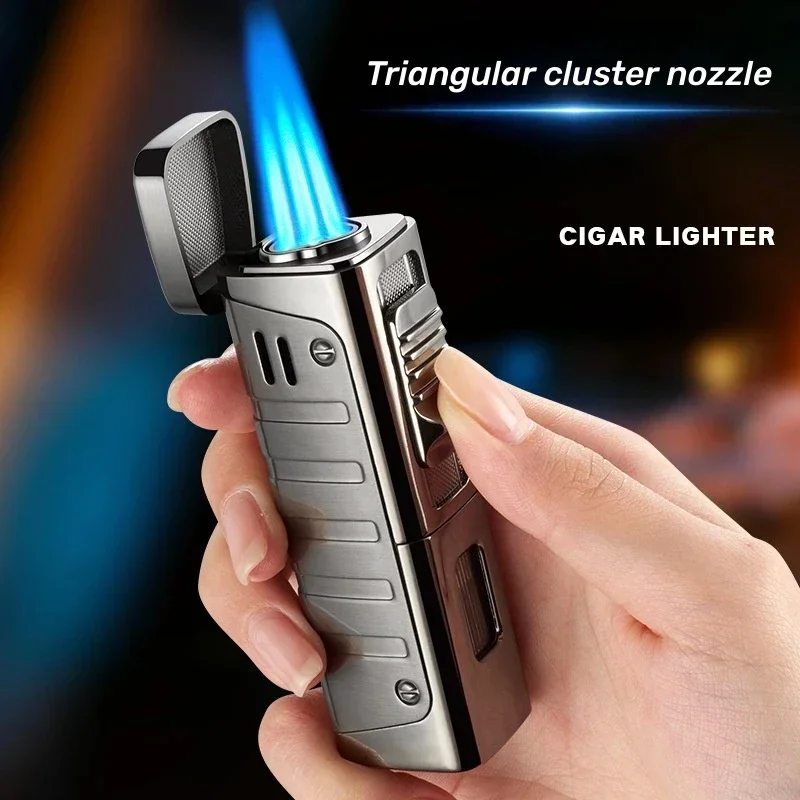 Luxury Metal 3 Fires Windproof Turbo Cigar Lighter Outdoor Portable Butane Gas Torch Lighters Cigarette Accessories Men's Gift
Luxury Metal 3 Fires Windproof Turbo Cigar Lighter Outdoor Portable Butane Gas Torch Lighters Cigarette Accessories Men's Gift