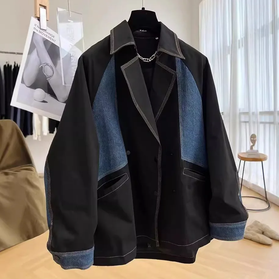 Unique Design Denim Patchwork Casual For Women, Spring/Autumn Thin Mid-Length Trench Coat Jacket
Unique Design Denim Patchwork Casual For Women, Spring/Autumn Thin Mid-Length Trench Coat Jacket