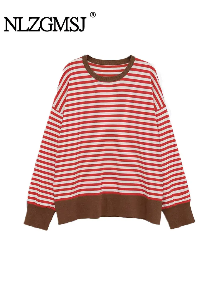 NLZGMSJ женские свитера 2025, зимние свободные пуловеры с длинными рукавами и полосатым принтом и круглым вырезом, женский топ большого размера Y2K 
NLZGMSJ женские свитера 2025, зимние свободные пуловеры с длинными рукавами и полосатым принтом и круглым вырезом, женский топ большого размера Y2K