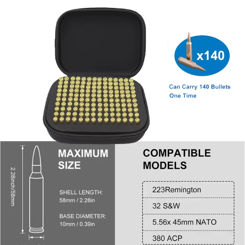 Кейс-органайзер на 140 патронов для патронов 9 мм, .22LR и .223/5.56 мм, предназначенный для охотничьих аксессуаров на открытом воздухе
Кейс-органайзер на 140 патронов для патронов 9 мм, .22LR и .223/5.56 мм, предназначенный для охотничьих аксессуаров на открытом воздухе