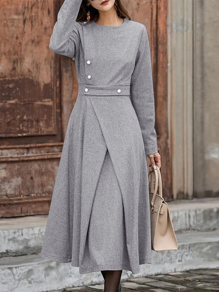 ZANZEA Autumn Dress Women Long Sleeve Elegant Office Sundress Casual Solid Color Vestidos 2025 European Style Asymmetrical Robe 
ZANZEA Autumn Dress Women Long Sleeve Elegant Office Sundress Casual Solid Color Vestidos 2025 European Style Asymmetrical Robe