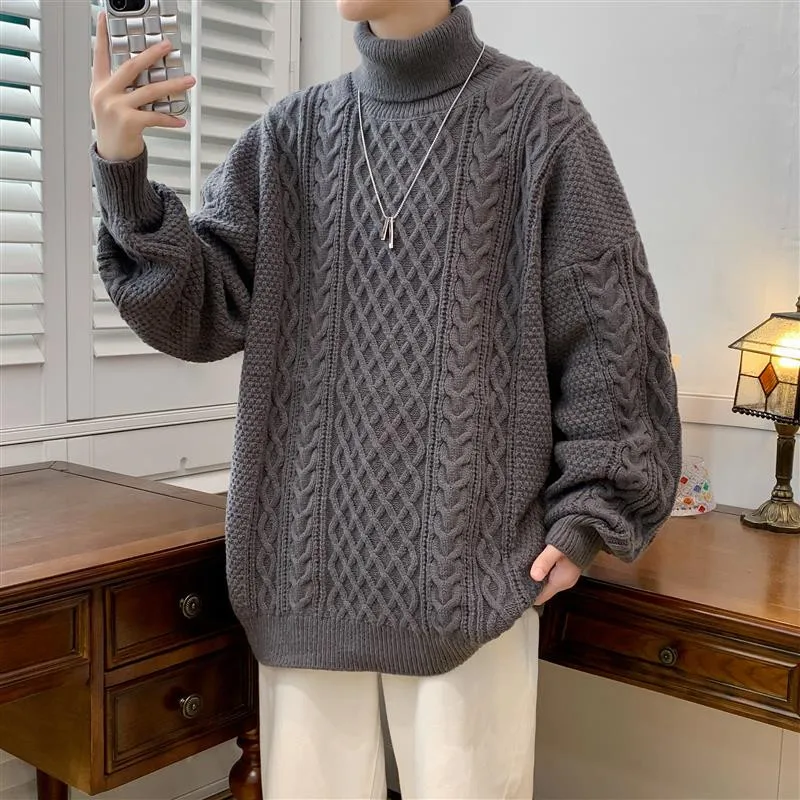 Мужской теплый вязаный свитер-пуловер на осень-зиму, свободный крой, повседневный уличный стиль, однотонный, с высоким воротом
Мужской теплый вязаный свитер-пуловер на осень-зиму, свободный крой, повседневный уличный стиль, однотонный, с высоким воротом