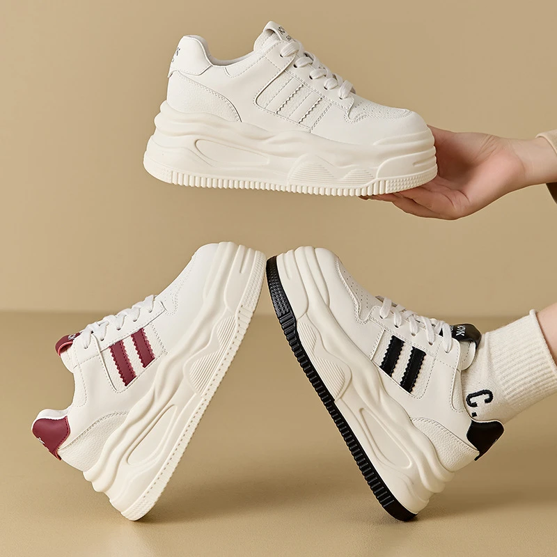 Three Stripes Platform Sneakers Lace Up Design With Wavy Thick Sole Available In White Red And White Black Colors Casual Shoes F
Three Stripes Platform Sneakers Lace Up Design With Wavy Thick Sole Available In White Red And White Black Colors Casual Shoes F