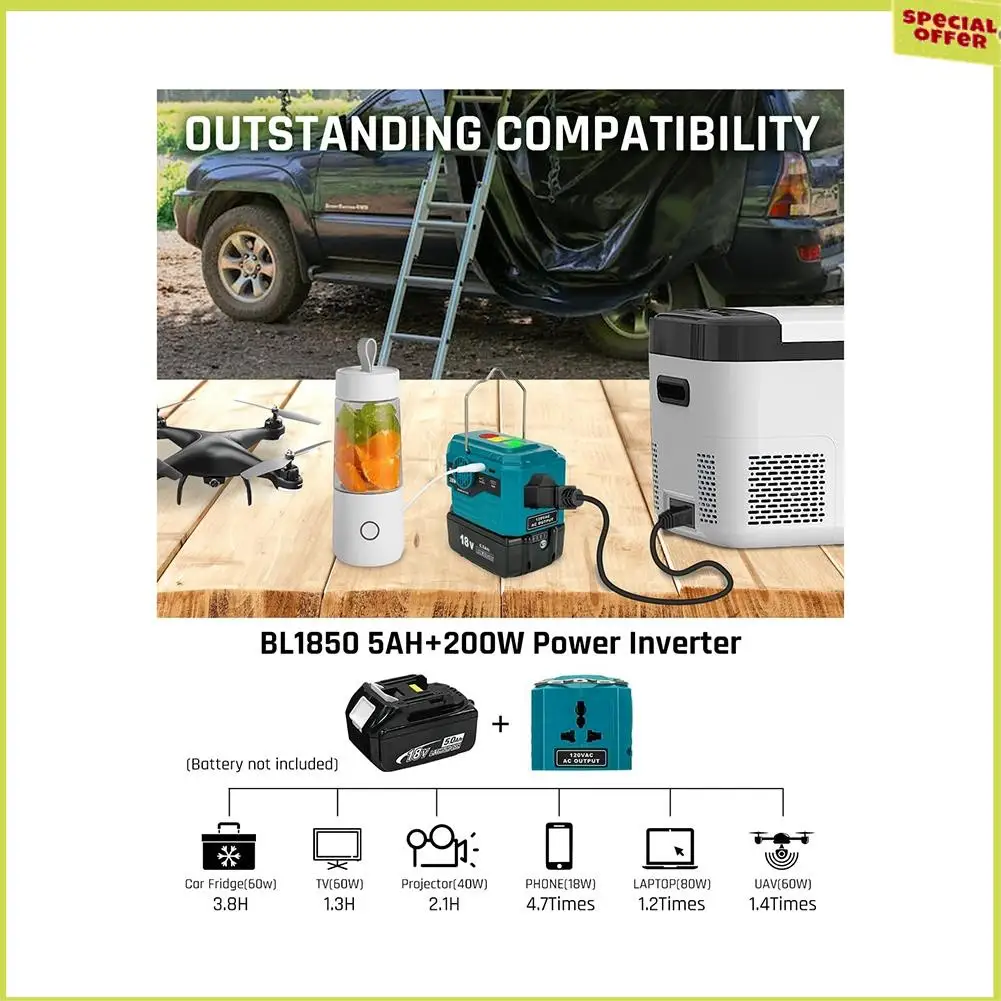 A34R 200W Li- Battery Power Inverter For 18V To AC 120V,Power Supply Inverter With LED Work Light,USB Type-C Output Du
A34R 200W Li- Battery Power Inverter For 18V To AC 120V,Power Supply Inverter With LED Work Light,USB Type-C Output Du