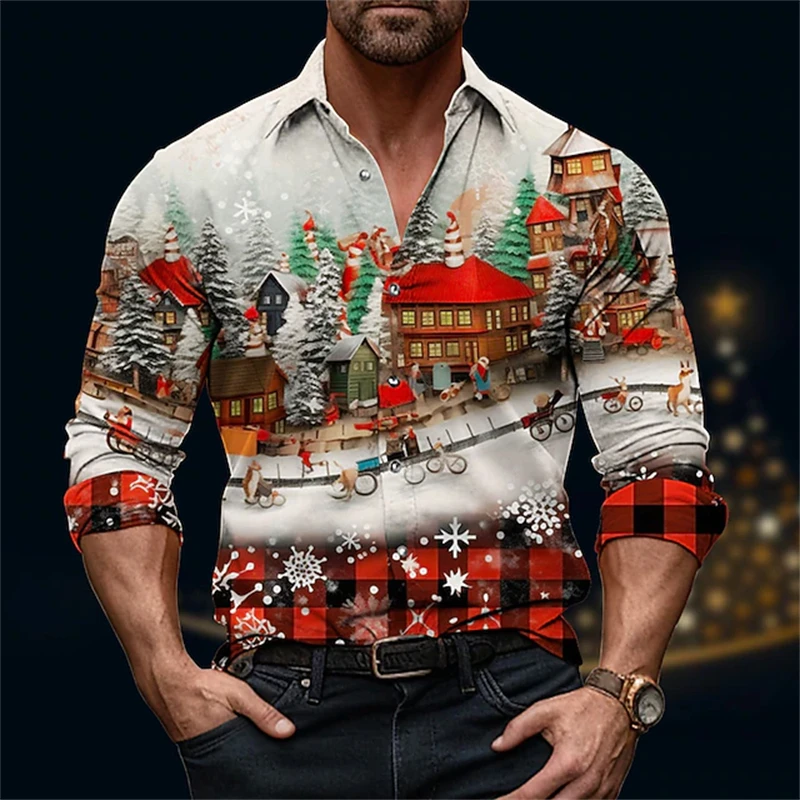 Мужская классическая рубашка на рождественскую тематику Рубашка с длинными рукавами и принтом «Рождественская деревня» Стильная мужская рубашка с воротником Мужской праздничный топ
Мужская классическая рубашка на рождественскую тематику Рубашка с длинными рукавами и принтом «Рождественская деревня» Стильная мужская рубашка с воротником Мужской праздничный топ