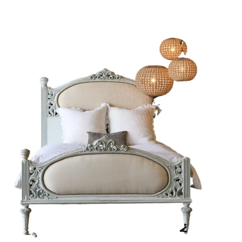 American solid wood carving flower high-end luxury fabric double bed retro princess fabric bed
American solid wood carving flower high-end luxury fabric double bed retro princess fabric bed