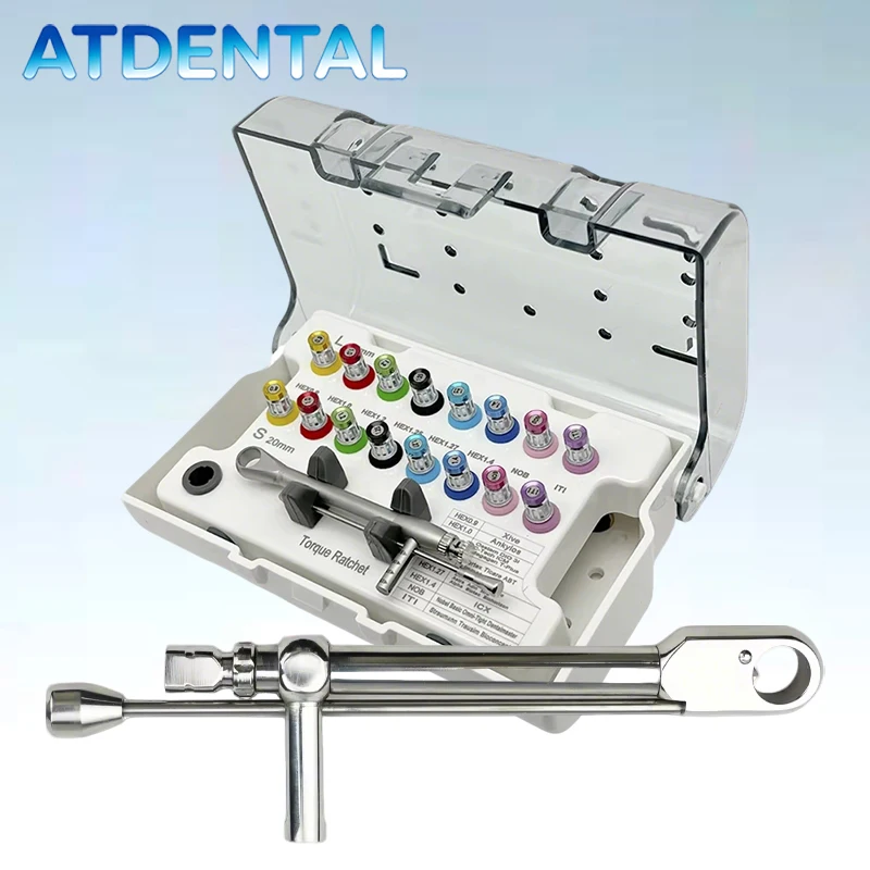 Динамометрический ключ для зубного имплантата с отвертками, набор красочных хирургических инструментов для стоматологов
Динамометрический ключ для зубного имплантата с отвертками, набор красочных хирургических инструментов для стоматологов