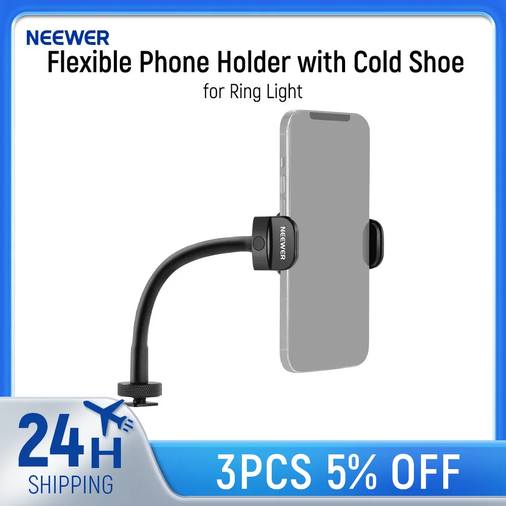 NEEWER Flexible Phone Holder with Cold Shoe for Ring Light, LED Video Light, 2.56"-3.74"/6.5-9.5cm 360° Cellphone Clamp
NEEWER Flexible Phone Holder with Cold Shoe for Ring Light, LED Video Light, 2.56"-3.74"/6.5-9.5cm 360° Cellphone Clamp