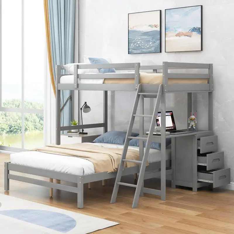 Twin over Full Bunk Bed with Desk and Storage Drawers, Grey Finish
Twin over Full Bunk Bed with Desk and Storage Drawers, Grey Finish