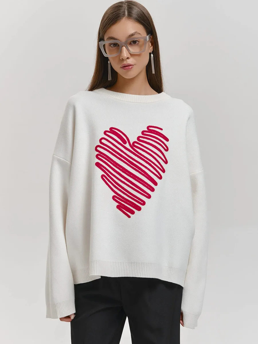 Bornladies Women's Red Heart Sweater Crew Neck Knit Pullover Loose Fit Long Sleeve Casual Autumn Winter Fashion Top
Bornladies Women's Red Heart Sweater Crew Neck Knit Pullover Loose Fit Long Sleeve Casual Autumn Winter Fashion Top