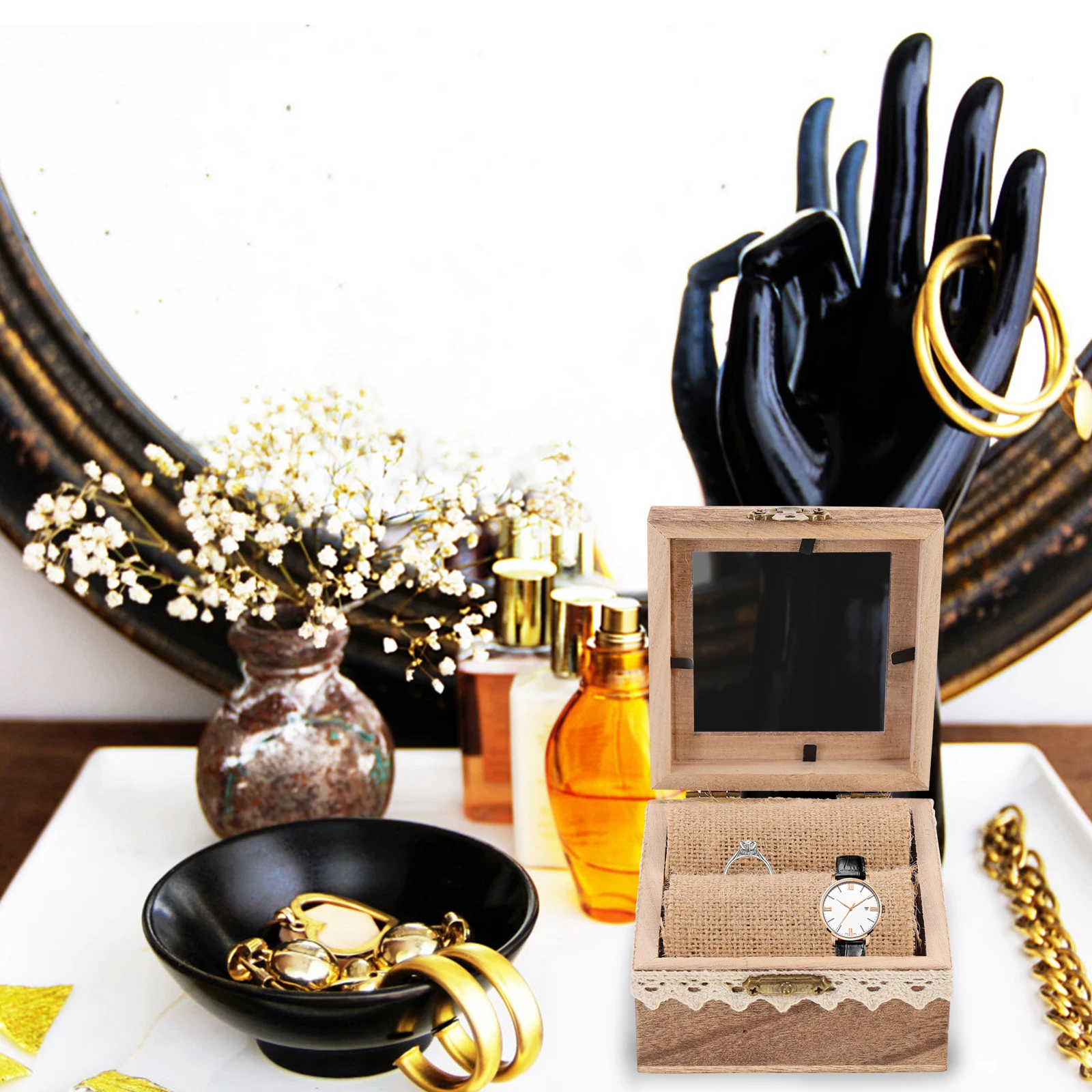Wooden Jewelry Box for Rings Necklaces Earrings Storage Gift Organizer Wedding Anniversary Birthday Decoration Wood Ring Case
Wooden Jewelry Box for Rings Necklaces Earrings Storage Gift Organizer Wedding Anniversary Birthday Decoration Wood Ring Case