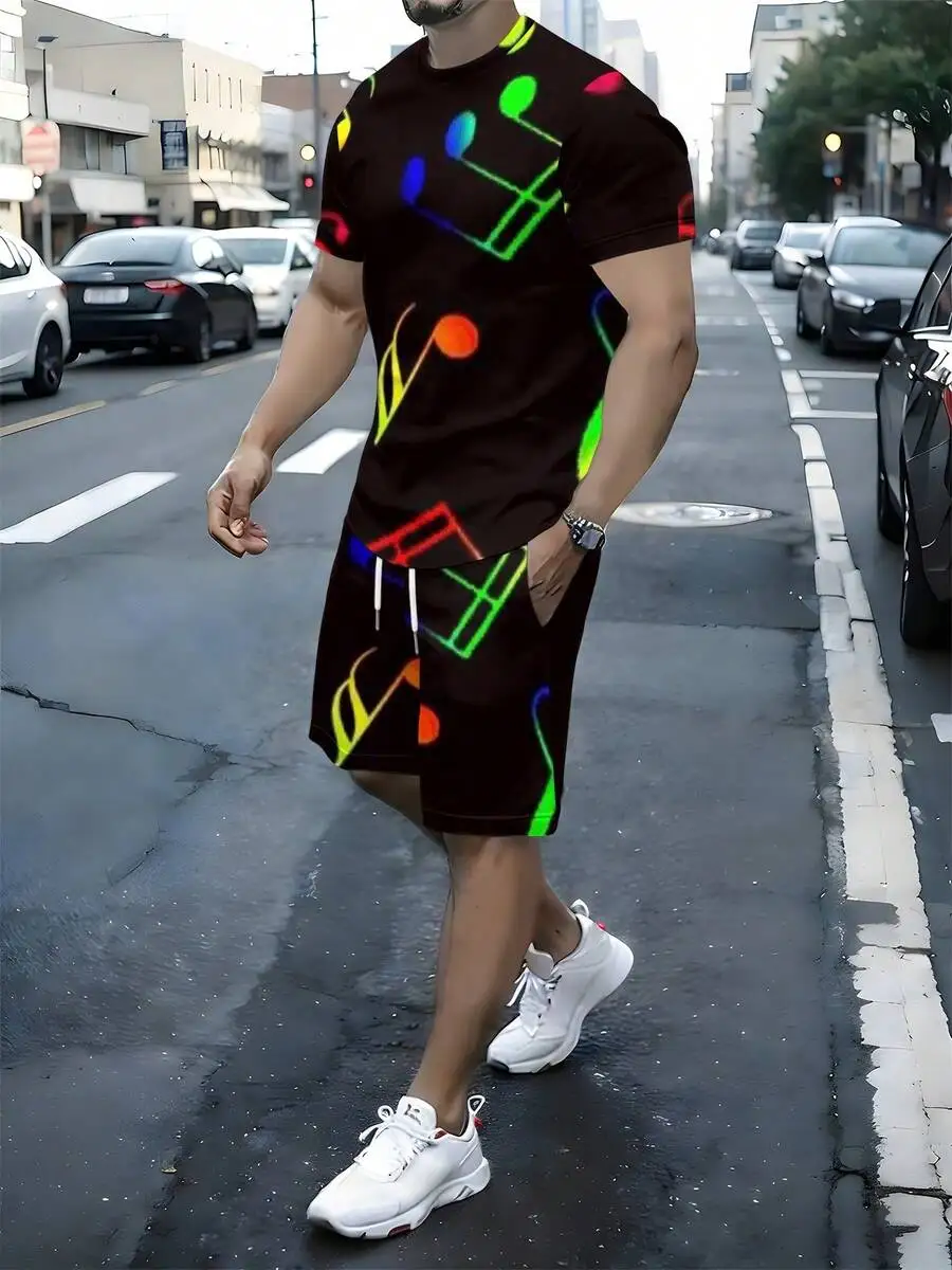 Mens Two Piece Casual Summer Set Black Short Sleeve Shirt And Shorts With Colorful Music Note Print
Mens Two Piece Casual Summer Set Black Short Sleeve Shirt And Shorts With Colorful Music Note Print
