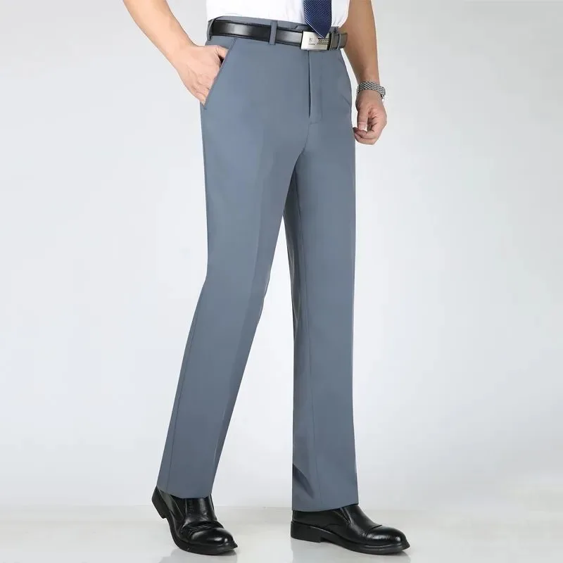 Мужские летние тонкие деловые брюки против морщин без железа, мужские шелковые брюки с высокой талией среднего возраста, костюмные брюки 
Мужские летние тонкие деловые брюки против морщин без железа, мужские шелковые брюки с высокой талией среднего возраста, костюмные брюки