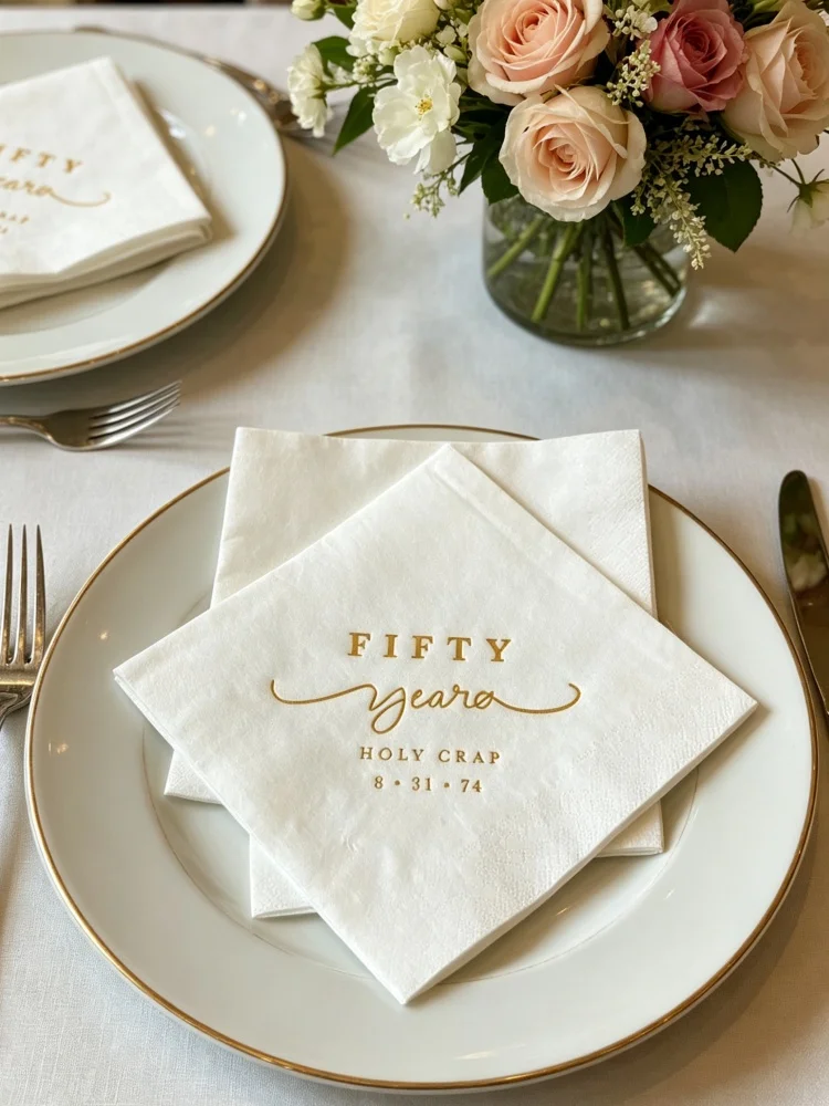 Custom Personalized Gold Foil Anniversary Cocktail Paper Napkins Disposable Beverage Luncheon Napkins For Vow Renewal Party
Custom Personalized Gold Foil Anniversary Cocktail Paper Napkins Disposable Beverage Luncheon Napkins For Vow Renewal Party
