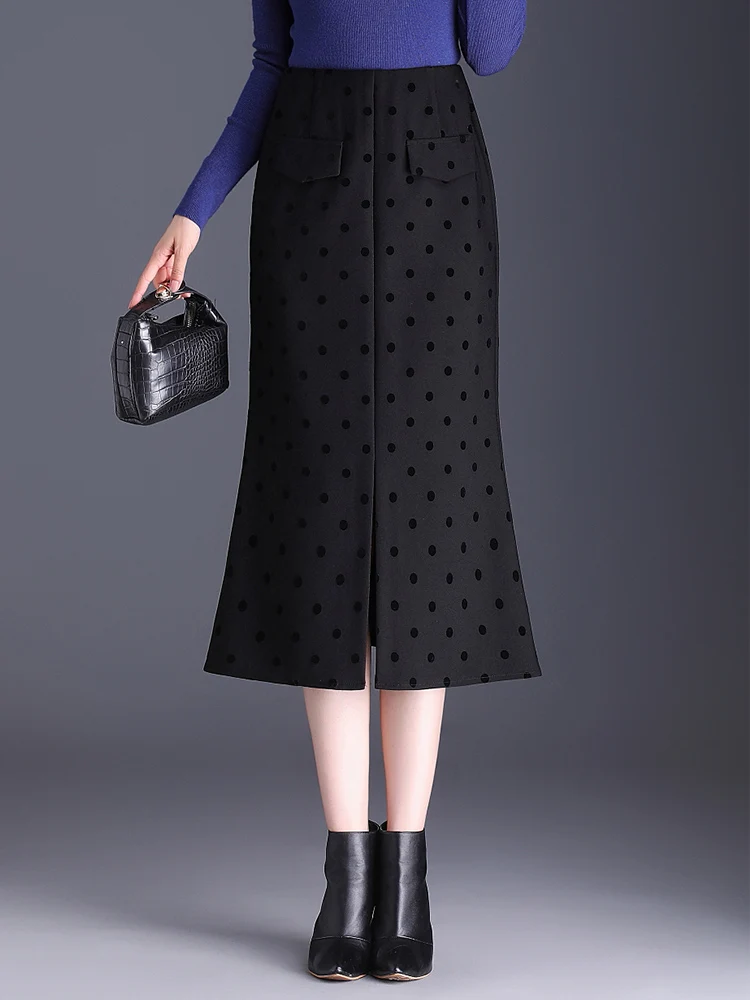 2024 Women Fall Winter Knitted Black Coffee Dot Mermaid Skirt High Waist Ladies S-3XL Size Female Mid Long Trumpet Skirts Female
2024 Women Fall Winter Knitted Black Coffee Dot Mermaid Skirt High Waist Ladies S-3XL Size Female Mid Long Trumpet Skirts Female