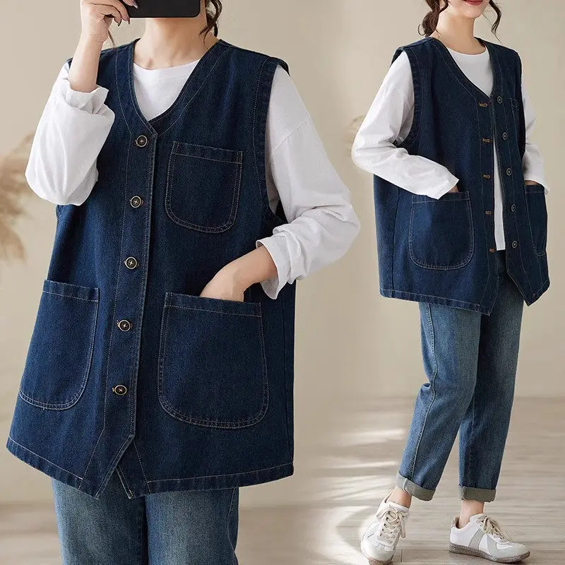 2025 Spring Summer Women's Sleeveless Denim Vest Workwear Loose Fit Waistcoat Top with Pockets Casual Jacket G300
2025 Spring Summer Women's Sleeveless Denim Vest Workwear Loose Fit Waistcoat Top with Pockets Casual Jacket G300