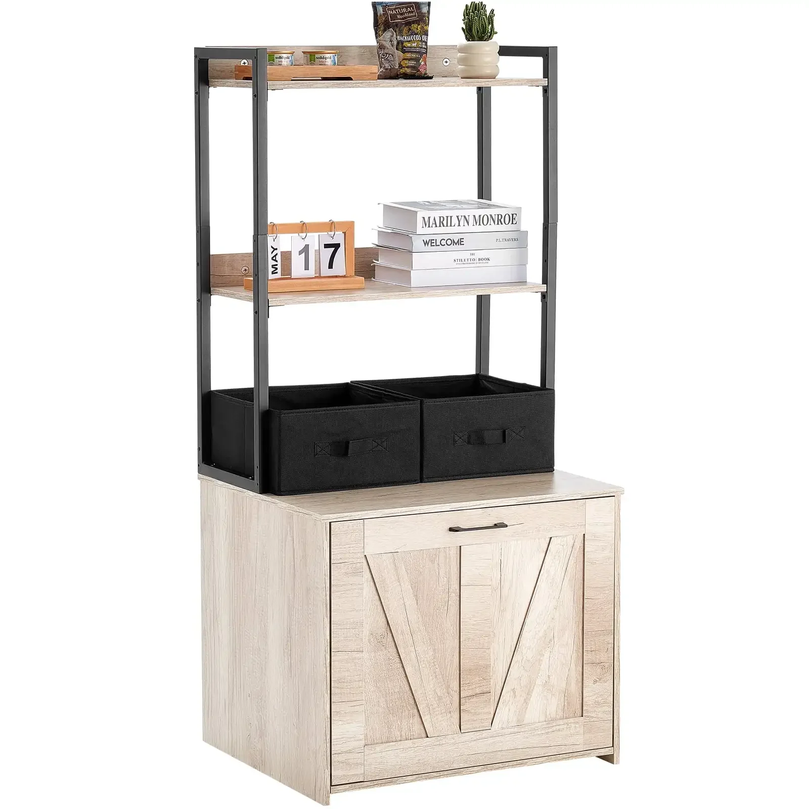 Litter Box Cabinet, Concealed Cat Toilet with Dual Shelves & Baskets, Wood Pet Bathroom for Indoors,
Litter Box Cabinet, Concealed Cat Toilet with Dual Shelves & Baskets, Wood Pet Bathroom for Indoors,