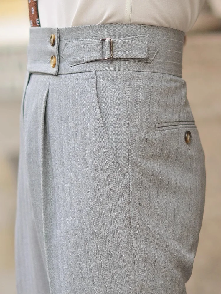 Italian High Waist Straight Leg Retro Striped Casual Men's Trousers Busin Gentleman Sle Paris London Cut Long Pants
Italian High Waist Straight Leg Retro Striped Casual Men's Trousers Busin Gentleman Sle Paris London Cut Long Pants