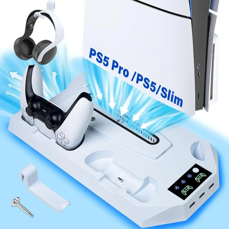 Suitable for PS5/Slim/Pro host, universal cooling bracket, fan base, multi-function two-in-one handle, plug-in charging
Suitable for PS5/Slim/Pro host, universal cooling bracket, fan base, multi-function two-in-one handle, plug-in charging