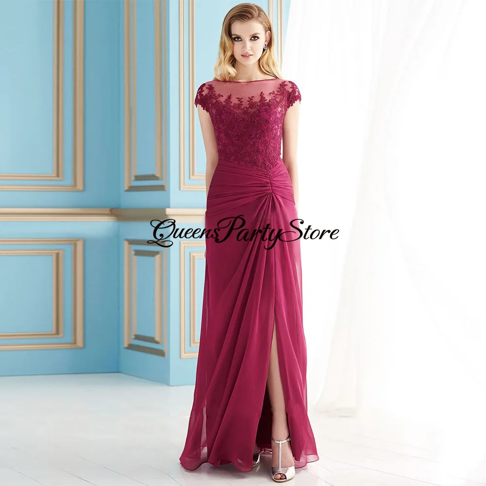 Classic Chiffon Mother of The Bride Dress Short Sleeve Boat Neck Lace Slit Floor Length Mom Groom Guest Gown for Weddings
Classic Chiffon Mother of The Bride Dress Short Sleeve Boat Neck Lace Slit Floor Length Mom Groom Guest Gown for Weddings