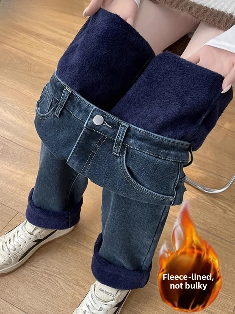 Retro High Waist Slim Straight Denim Jeans Women's Thickened Fleece Winter Long Trousers Fashionable Body Shaping Pants
Retro High Waist Slim Straight Denim Jeans Women's Thickened Fleece Winter Long Trousers Fashionable Body Shaping Pants