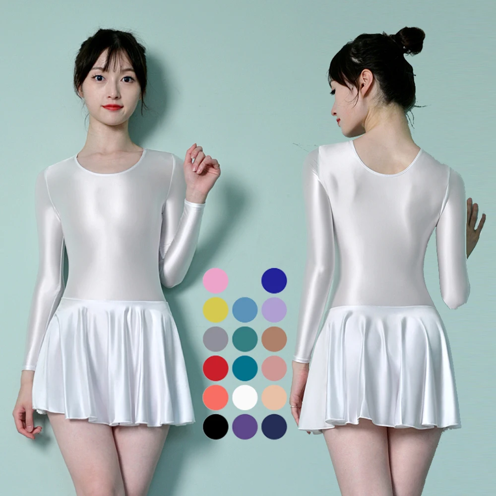 Women's Sexy Glossy Long Sleeve Yoga Smooth round Neck One Piece Ballet Mini Skirt Fitness Activewear Tight Shiny Dress MJINM
Women's Sexy Glossy Long Sleeve Yoga Smooth round Neck One Piece Ballet Mini Skirt Fitness Activewear Tight Shiny Dress MJINM